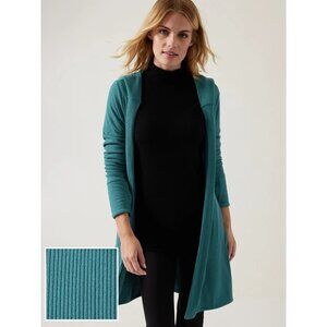 Athleta Harmony Wrap Hooded Ribbed Cardigan Borealis Green Small